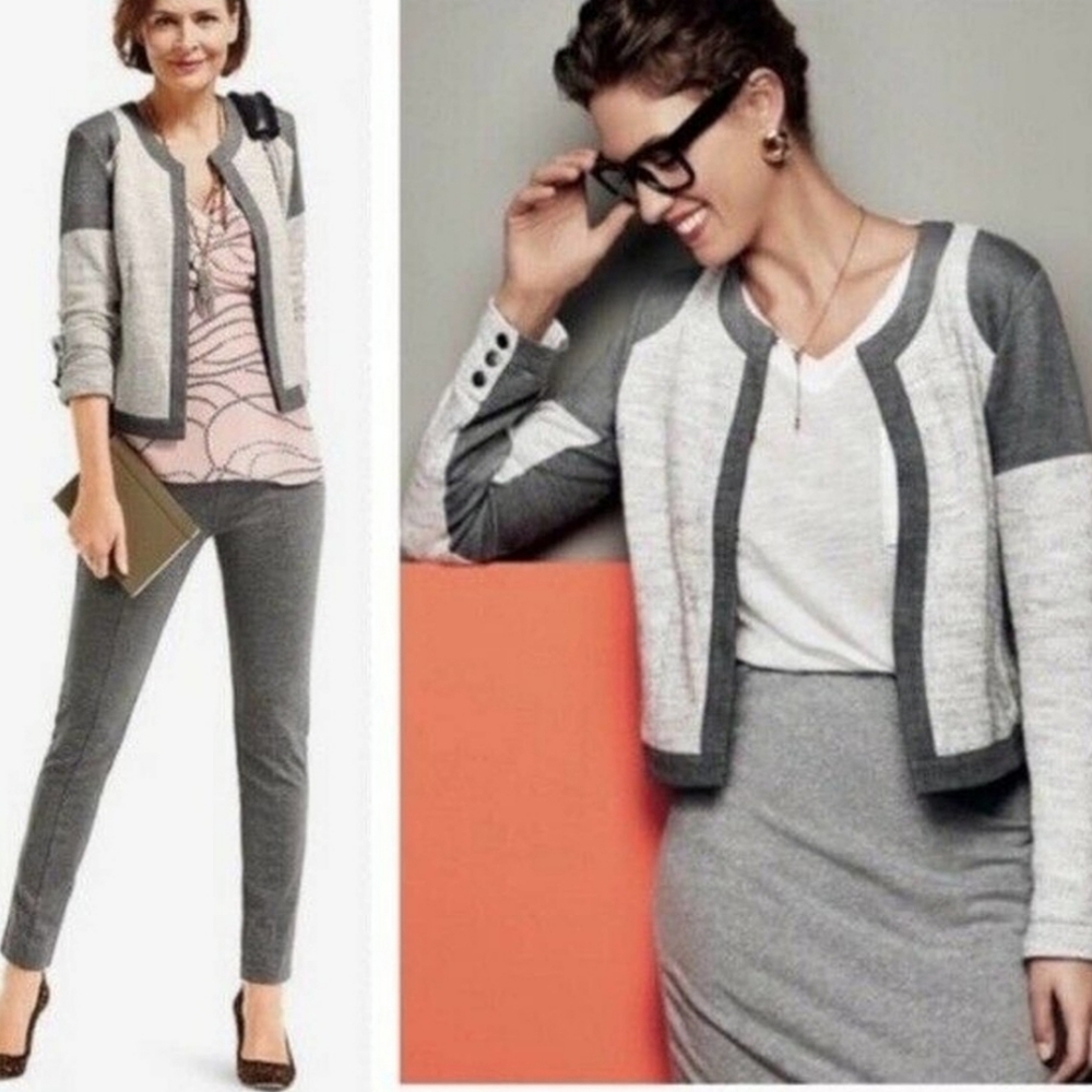 CAbi Gray & White Marled Crop Jacket